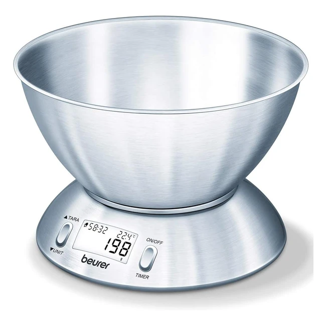 Bilancia da cucina Beurer KS 54 in acciaio inox - Ampia ciotola 15L termometro 