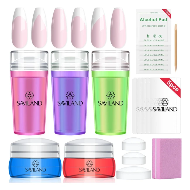 Saviland Nail Stamper Kit 32 Long Short French Nail Stamper | Beginner DIY Nail Art Design