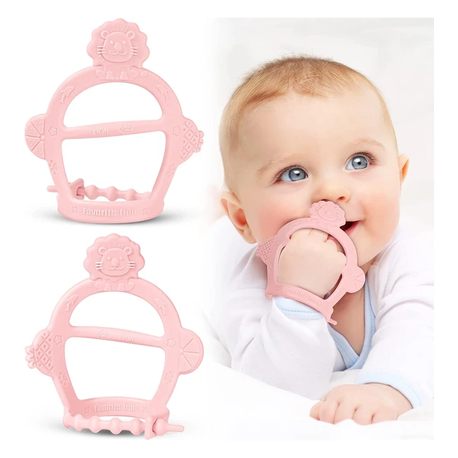 Vicloon Baby Teething Set 2pcs Teething Toys - Infant Soothing Pain Relief Bracelet - Food Grade Silicone Hand Teether - Pink