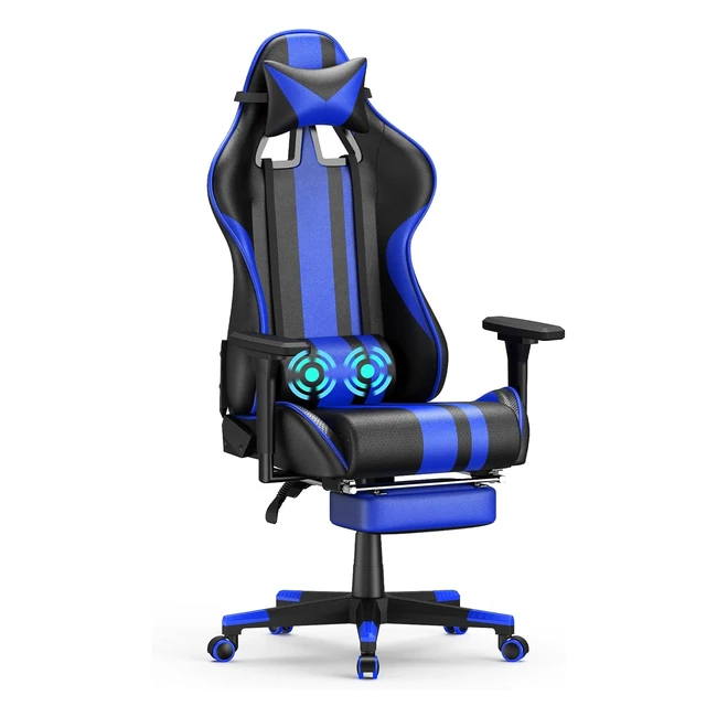 Soontrans Silla Gamer Masaje Lumbar Vibración Reposapiés Reposacabezas Piel Acolchada