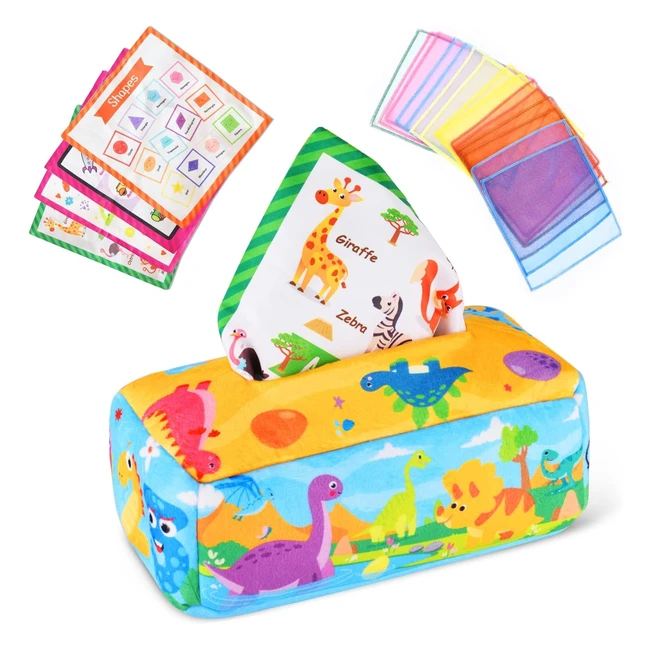 Vicloon Baby Tissue Box Toy Soft Stuffed - Crinkle Montessori Sensory Toys for 6