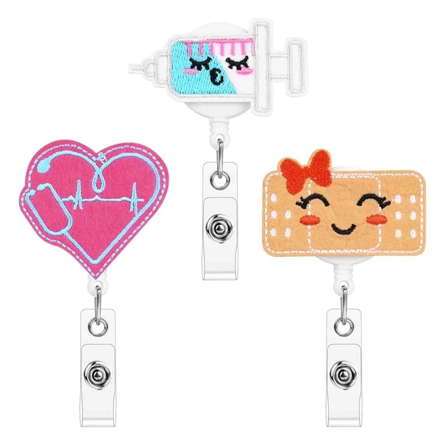 Offcup Badge Reel Holder 3pcs Retractable Felt Nurse Reel - Durable & Functional Design