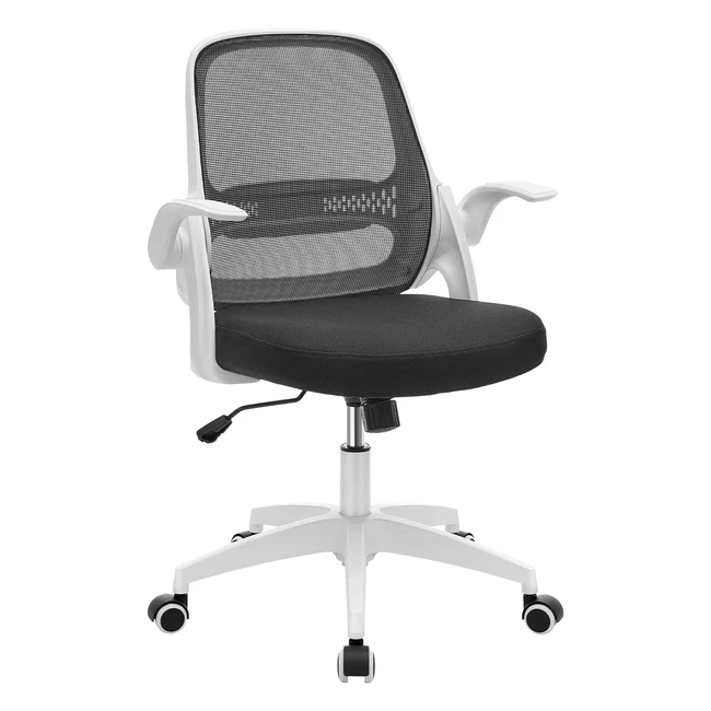 Songmics Office Chair Ergonomic Desk Computer Chair Swivel Seat Height Adjustable Folding Armrests Tilt Mechanism White and Black OBN135W01