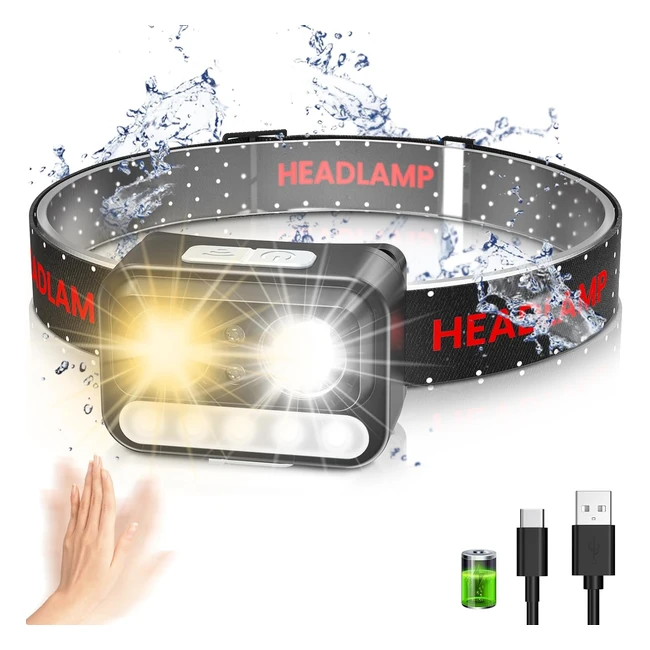 Linterna Frontal LED Recargable 9 Modos Super Brillante IPX5 - Ref123456789