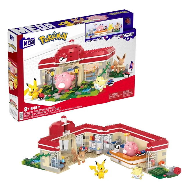 Mega Pokemon Playset Forest Pokemon Center 648 Pieces Toy - Pikachu Chansey Eevee Togepi - Ages 8+
