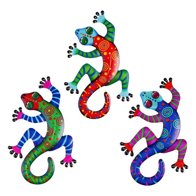Metal Gecko Wall Decor 3pcs - Colorful Outdoor Garden Ornaments