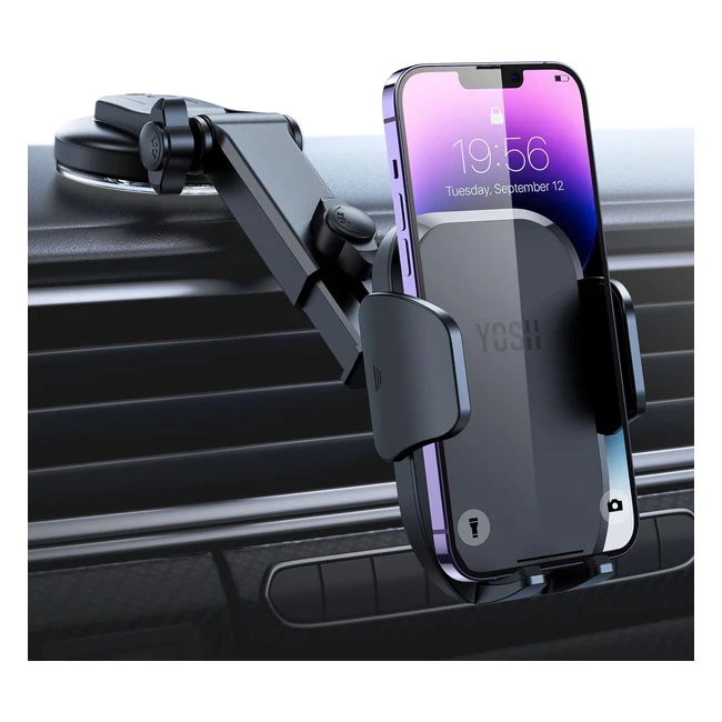 YOSH Car Phone Holder Dashboard Windscreen Mount Memory Function Sticky Suction Cup iPhone Samsung Huawei
