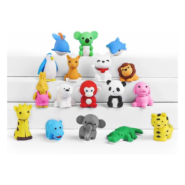 Offcup Animal Eraser 17pcs Mini Erasers - Cute Novelty Small Pencil Erasers