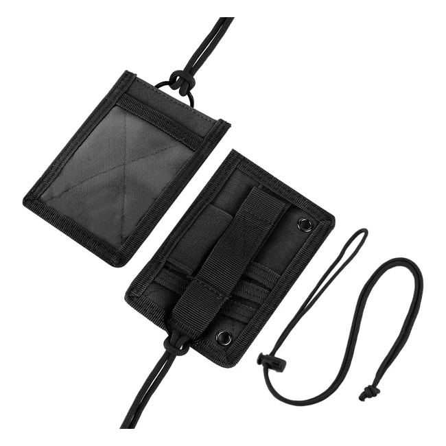 OffCup Tactical ID Card Holder Badge Holder - Detachable Lanyard - Hook Loop Patch - Adjustable Neck Lanyard - Black