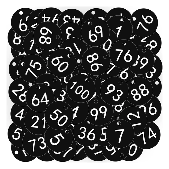1100 Black Plastic Number Tags 100pcs - Engraved ID Discs for Hotel Gym School O