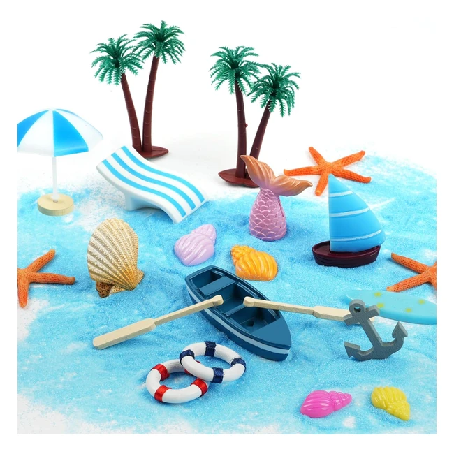 Offcup Beach Micro Landscape 26pcs Mini Decorations Mini Beach Chair Parasol Small Palm Tree Decorative Accessories for DIY Zen Garden Decoration Unique Gift