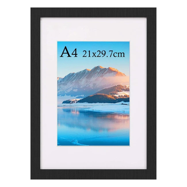 Cadre Photo A4 Bois Noir DTXDTECH - Format A4 - Passepartout - Certificat - Décoration Table