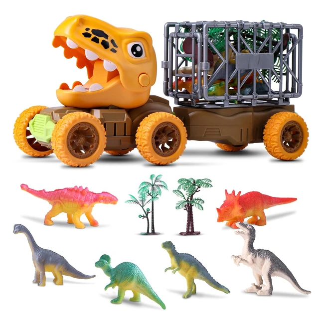Oderra Jouet Dinosaure Camion Voiture Enfant 6 Mini Dinosaures Arbres Musique 3 