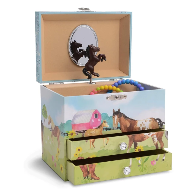 Jewelkeeper Horse Jewellery Box for Girls - 2 Drawers Barn Horse Music Box Hom