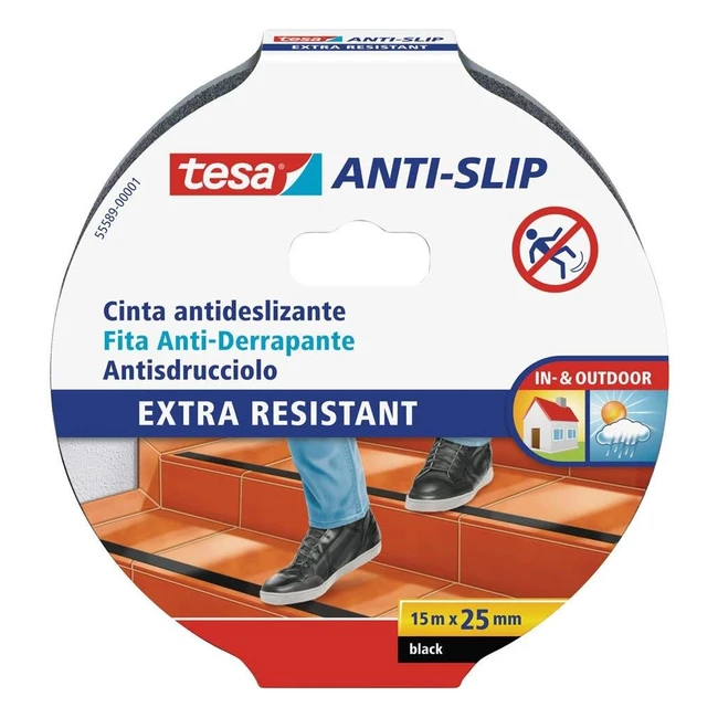 Cinta Antideslizante Adhesiva Tesa Uso Interior Exterior Negro 15m x 25mm