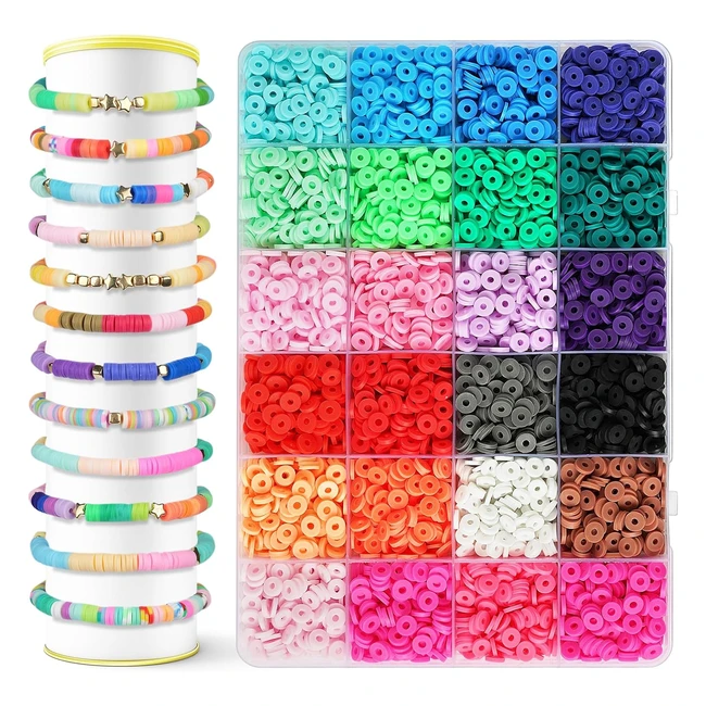 Vicloon 4500 Pcs Clay Beads 23 Colors Flat Round Polymer Clay Beads - DIY Bracelet Necklace Earring Kit