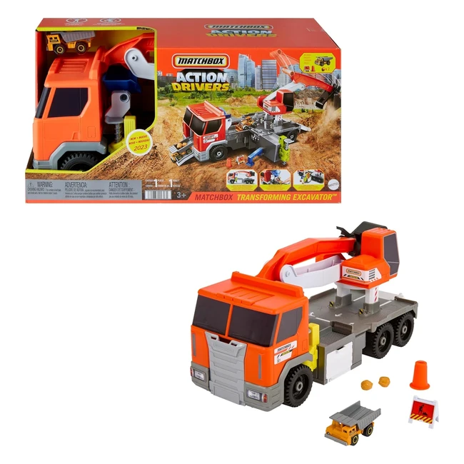 Matchbox Transforming Excavator Large-Scale Toy Truck Playset with 164 Scale Veh