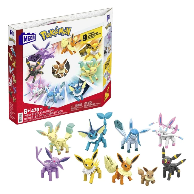 Mega Pokemon Action Figure Building Toys - Every Eevee Evolution - 470 Pieces - 9 Poseable Characters - Gift Idea GFV85