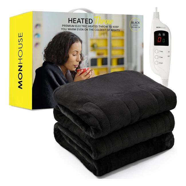 Monhouse Heated Throw Electric Blanket 9 Heat Settings Timer Auto Shutoff Single