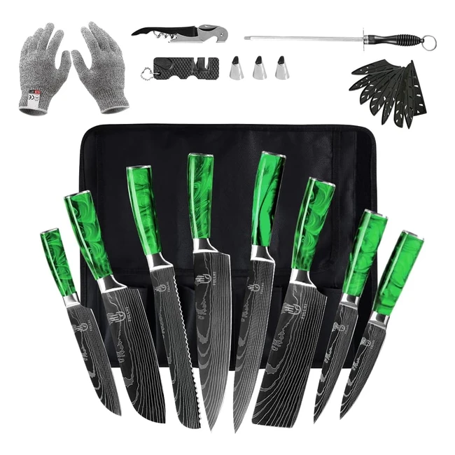 Juego de Cuchillos Japoneses 14 Piezas - Acero Inoxidable Alemán - Multicolor