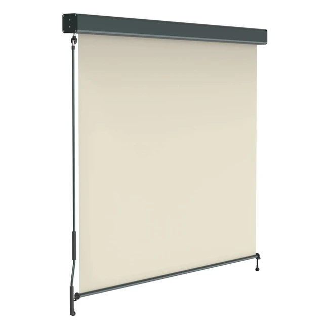 paramondo Außenrollo Vertikalmarkise 2000 Balkonmarkise Balkonrollo Sonnenschutz mit Kassette und Kurbelbetrieb 120 x 250 cm Beige Anthrazit Rahmen