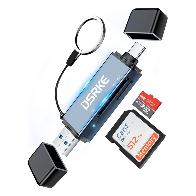 Lector Tarjetas SD USB C 3.0 DSRKE - Transferencia Rápida - Compatible con PC, Cámara, MacBook, iPad, Galaxy, Huawei, Xiaomi - Con Llavero