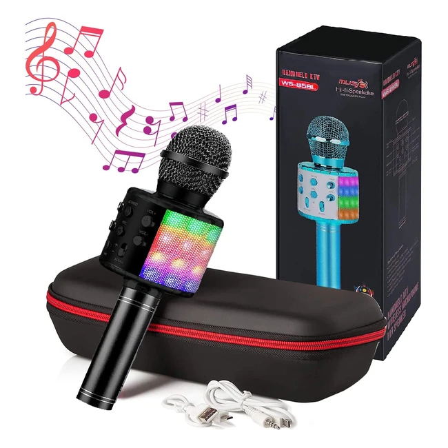 Magic Select Micrfono Karaoke con Funda de Regalo Altavoz Bluetooth Botn Selfie Grabador de Voz con Tarjeta SD Efectos de Voz y Eco