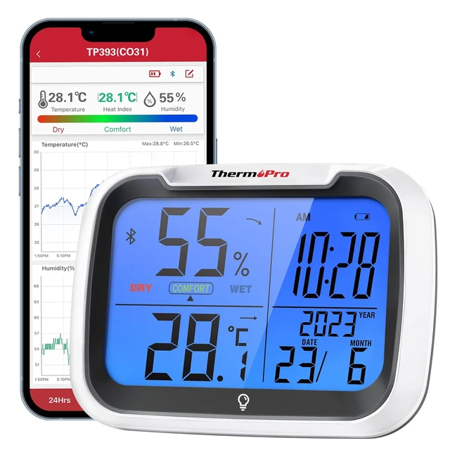 Termmetro Digital Thermopro TP393 con Bluetooth 80m - Recargable con Reloj Neg