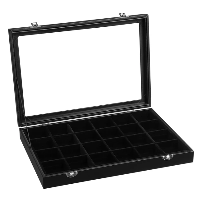 Songmics Jewellery Box Organizer with 24 Compartments - Velvet Lining - Glass Li