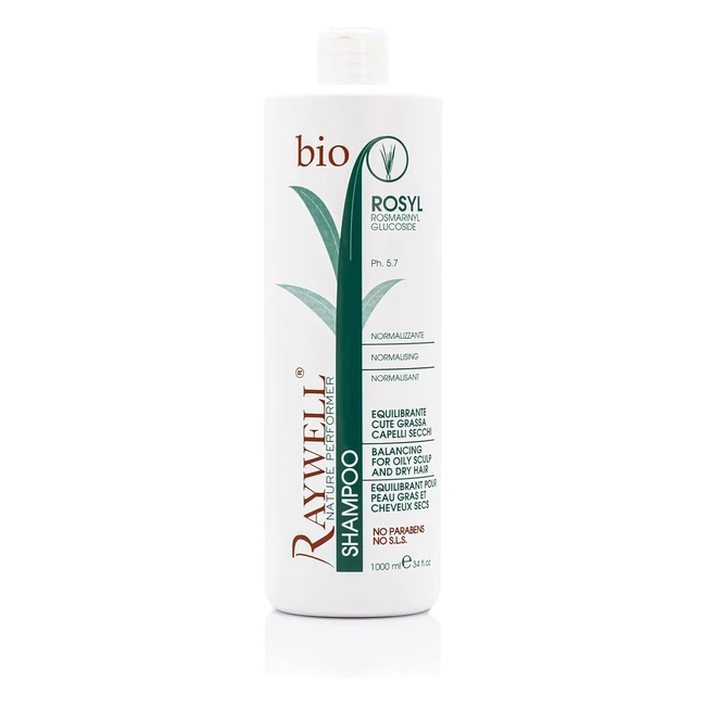 Shampoo Raywell Equilibrante Cute Grassa Capelli Secchi 1000ml - Rosmarino, Olio di Camelia, Lecitina di Soia