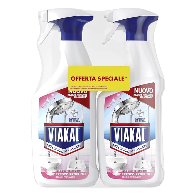Viakal Fresco Profumo Spray Anticalcare 2 x 720ml - Elimina Calcare e Residui - Tecnologia Antigoccia