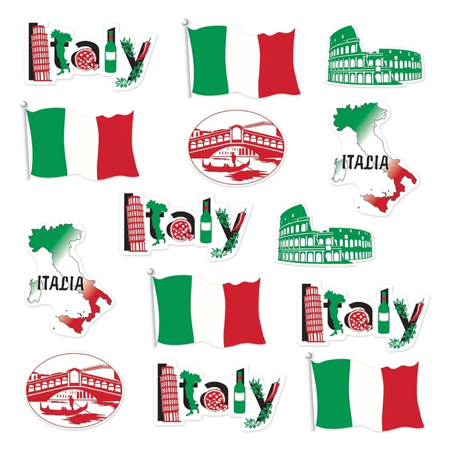 Lot de 14 dcorations italiennes en papier rougeblancvertnoir Beistle 53674