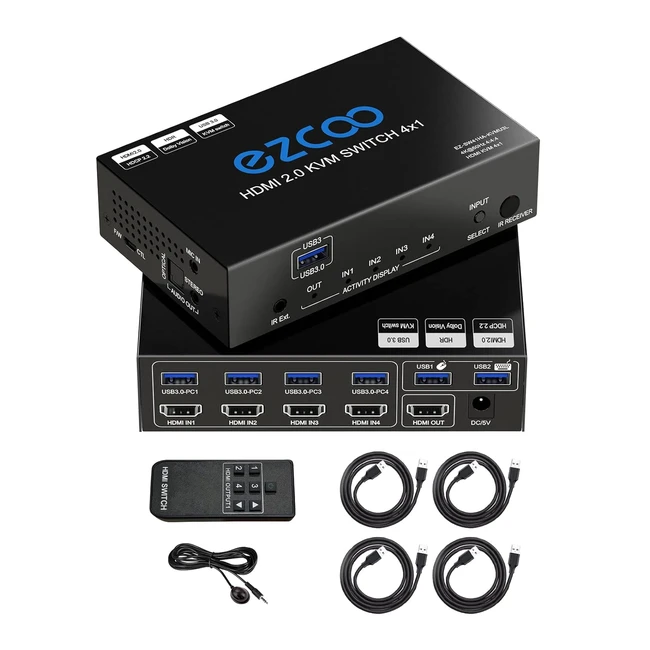 4 Port 4K HDMI KVM Switch USB 30 4x1 IR Remote 4 in 1 Out SPDIF 51 Audio Mouse