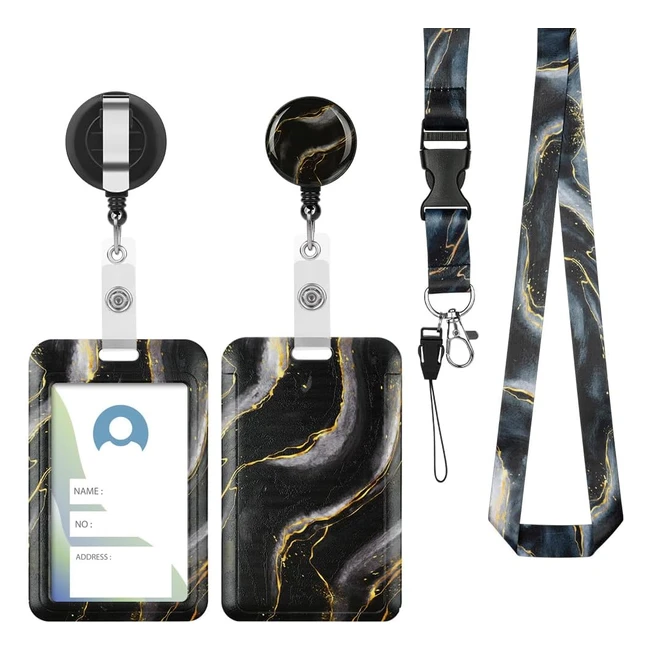 Laccio Porta Badge Vicloon con Bobina Retrattile - Nero Marmo