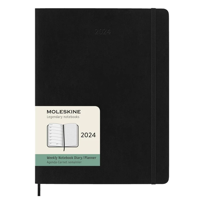 2024 Moleskine XL Weekly Agenda  Black Soft Cover  Notes Space  12 Months