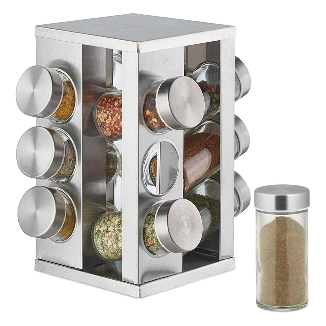 Portaspezie girevole Relaxdays 10032729 con 12 barattoli - Salvaspazio in acciai