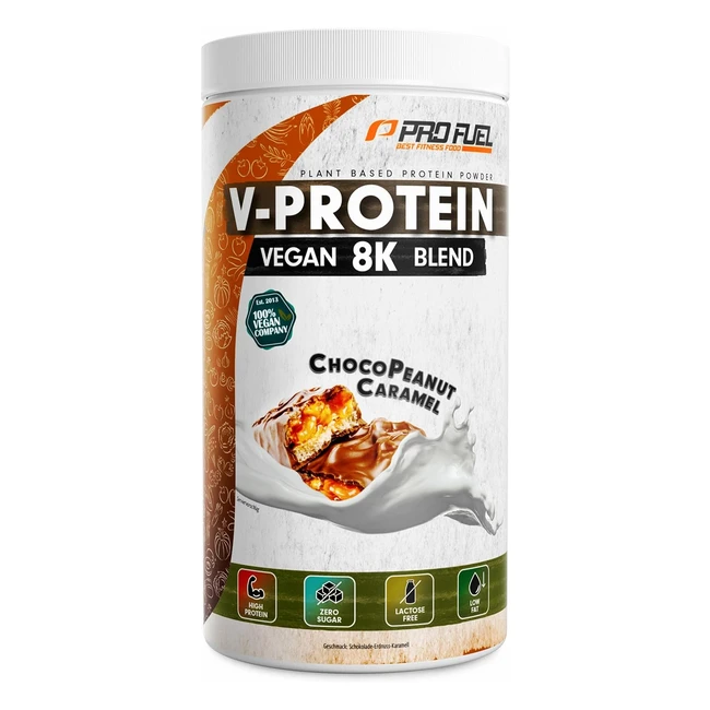 Vegan Protein Schokolade Erdnuss Karamell VProtein 8K Blend - Incredibly Delicio