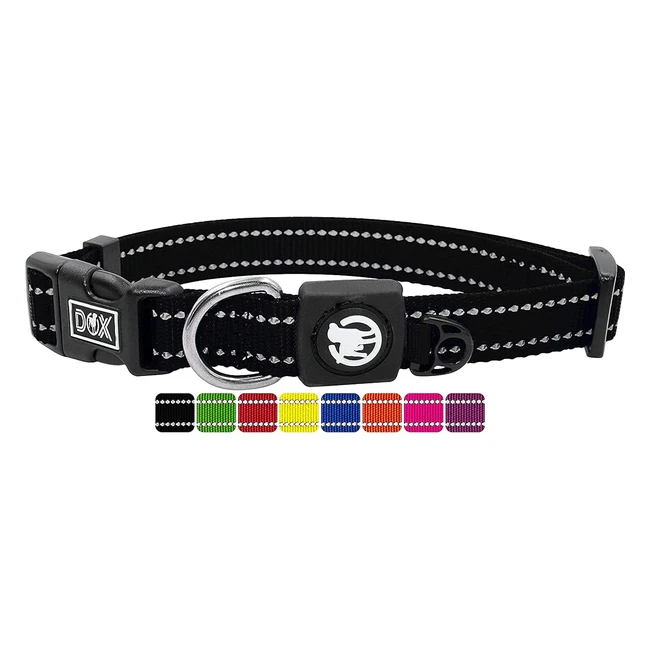 Collier Chien Nylon Réfléchissante DDOXX - Nombreuses Couleurs & Tailles - Pour Petit Moyen Gros - Grand - Colliers Chat Chiot - Noir