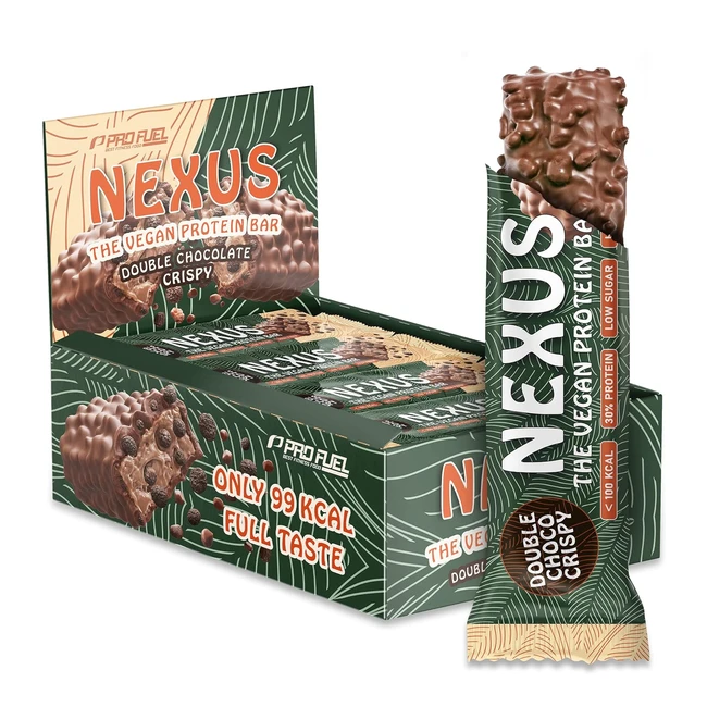Veganer Proteinriegel Doppel Schokolade Knusprig 12 x Nexus Proteinriegel - 30g Protein - Nur 99 kcal - Hochfaserig