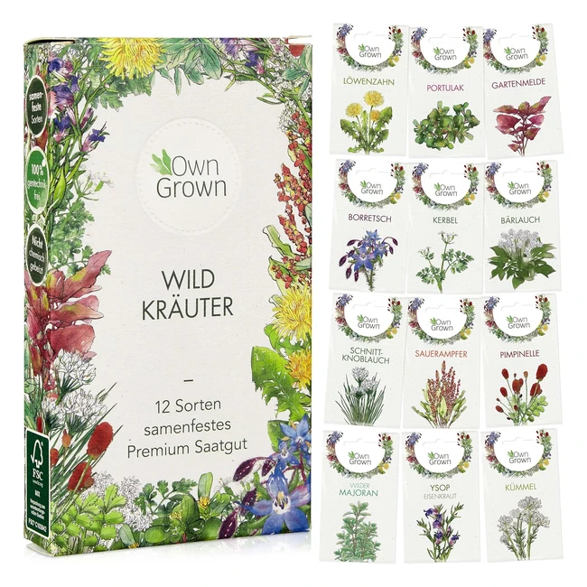 Wildkräuter Saatgut Set 12 Sorten für Balkon & Garten - Wildkräuter Samen Knoblauchkraut Portulak Pimpinelle Löwenzahn Kräutersamen