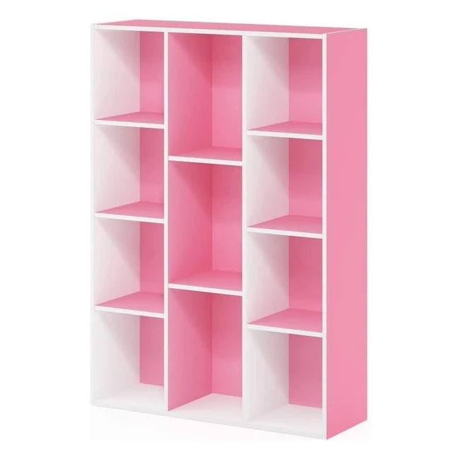 Furinno 11Cube Reversible Open Shelf Bookcase WhitePink - Stylish Design, Space-saving, Easy Assembly