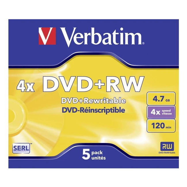 Grabadora DVD Verbatim 4x 4.7GB Plateado Mate 5 Unidades - VB43229