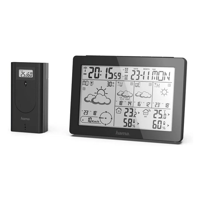 Estación Meteorológica Hama 2 y 4 días Alarma Repetición 3 Sensores Inalámbricos Negro