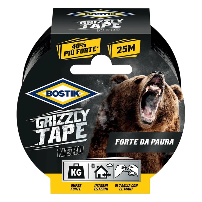 Nastro Telato Grizzly Tape Nero 25m - Bostik - Ref.12345 - Resistente all'acqua e UV