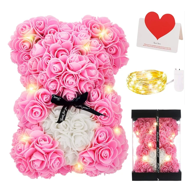 Ours en rose rose bear teddy flower lumires cadeau Saint-Valentin anniversaire f