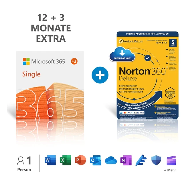 Microsoft 365 Single - 123 Monate - 1 Nutzer - PCS/Macs - Mobile Geräte - Aktivierungscode per Email - Norton 360 Deluxe