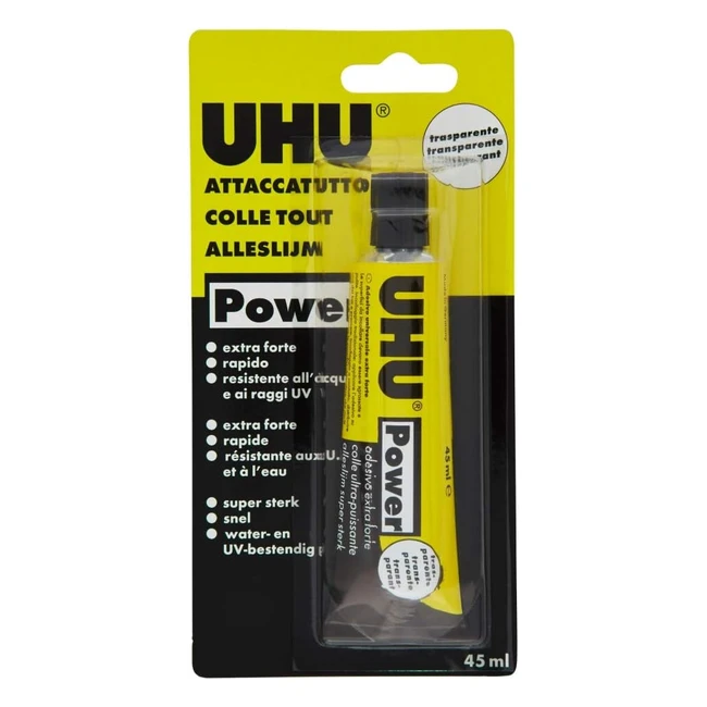 UHU Power Poliuretanico 45ml Adesivo Extraforte Trasparente