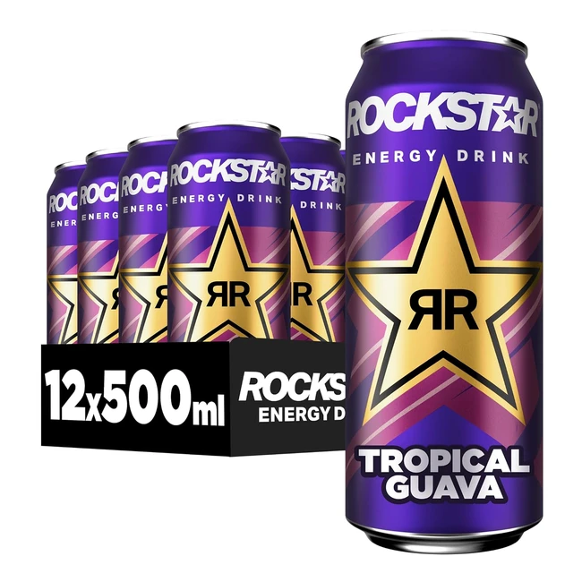 Rockstar Energy Drink Tropical Guava 12 x 500 ml Koffeinhaltiges Erfrischungsgetränk für Energiekick