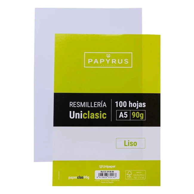Unipapel 53390000 Feuilles Lisses 90g Paper 0 Blanc A5 - Lot de 100 Pices