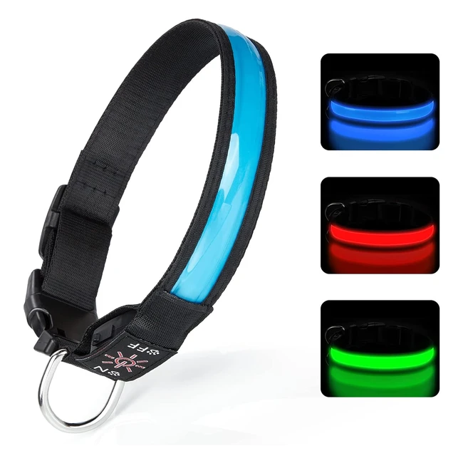 Collar luminoso LED ajustable para perros recargable por USB - Tenxsnug - Ref. M1496 - Seguridad nocturna